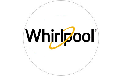 Whirlpool Brand logo in a white circle with thin grey outline